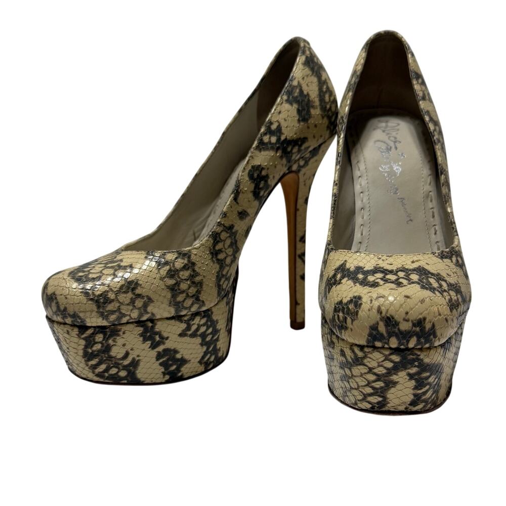Alice & Olivia Larimore Cream Snakeskin Leather Platform Heels